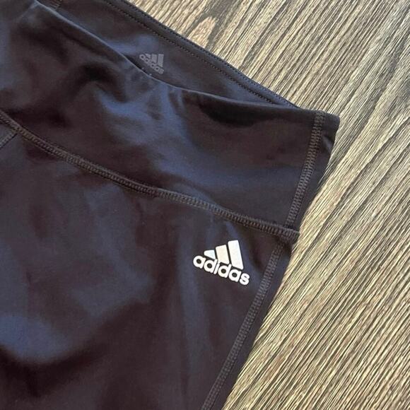 Adidas Climalite Compression Leggings Pull-On Stretch Spellout Logo Black Size M - Picture 3 of 8